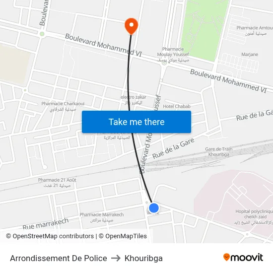 Police District to Khouribga map