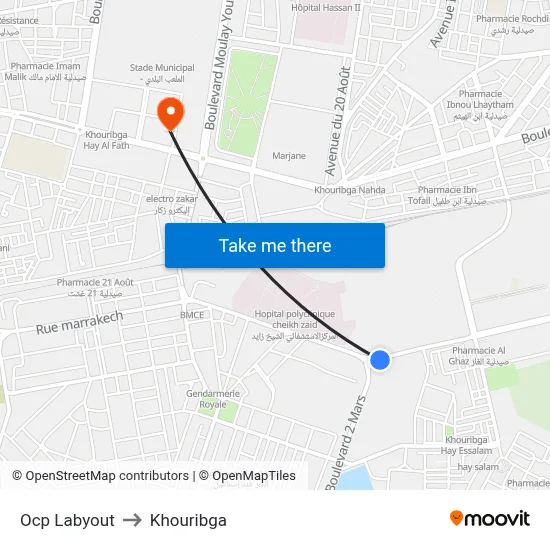 Ocp Labyout to Khouribga map
