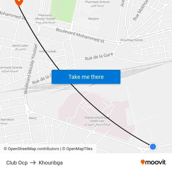 Club Ocp to Khouribga map
