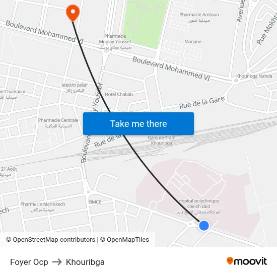 OCP Housing to Khouribga map