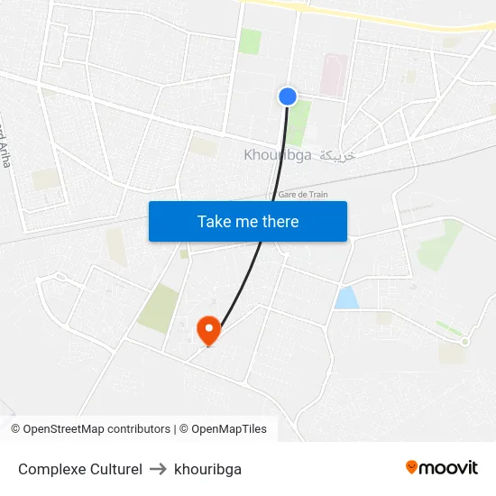 Complexe Culturel to khouribga map