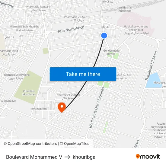 Boulevard Mohammed V to khouribga map
