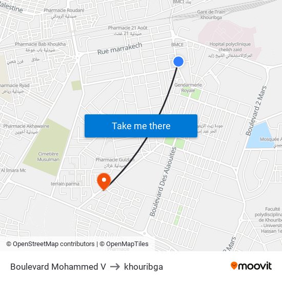 Boulevard Mohammed V to khouribga map