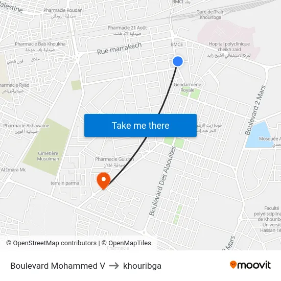 Boulevard Mohammed V to khouribga map