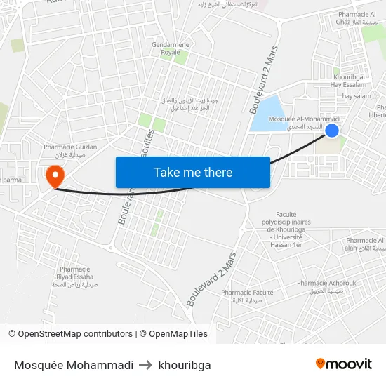 Mosquée Mohammadi to khouribga map