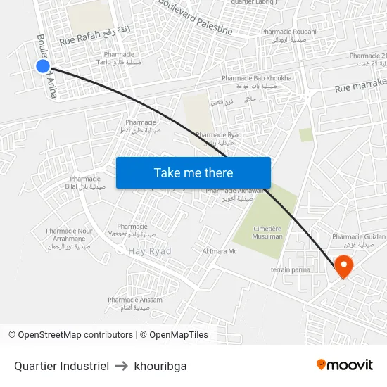Quartier Industriel to khouribga map