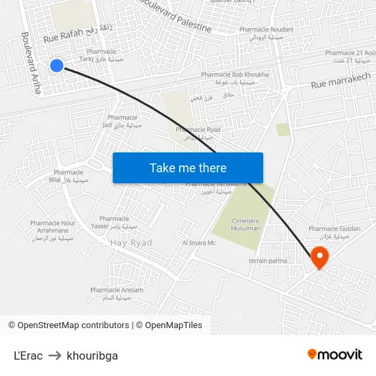 L'Erac to khouribga map