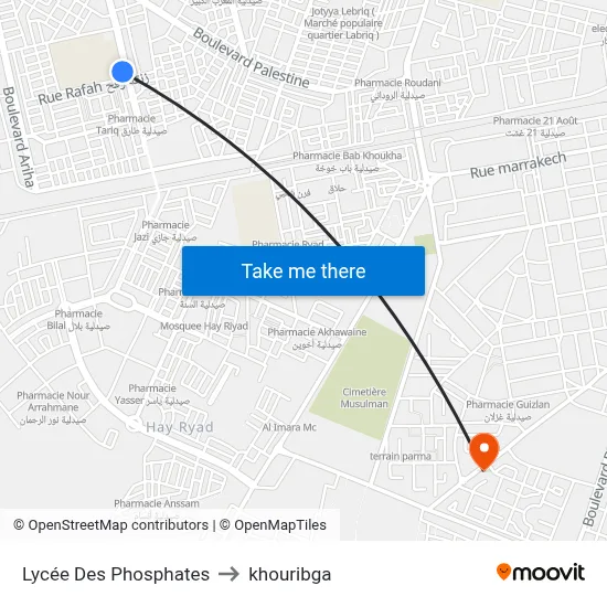 Lycée Des Phosphates to khouribga map