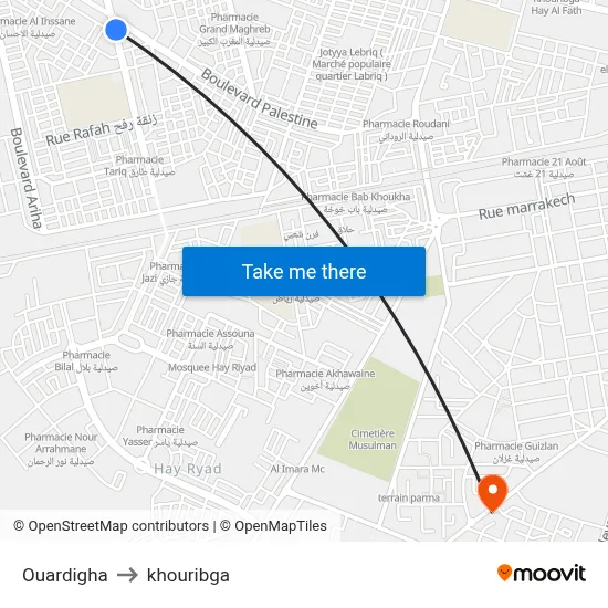 Ouardigha to khouribga map