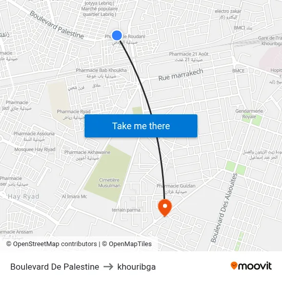 Palestine Boulevard to Khouribga map
