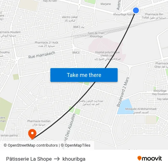 La Shope Pastry Shop to Khouribga map
