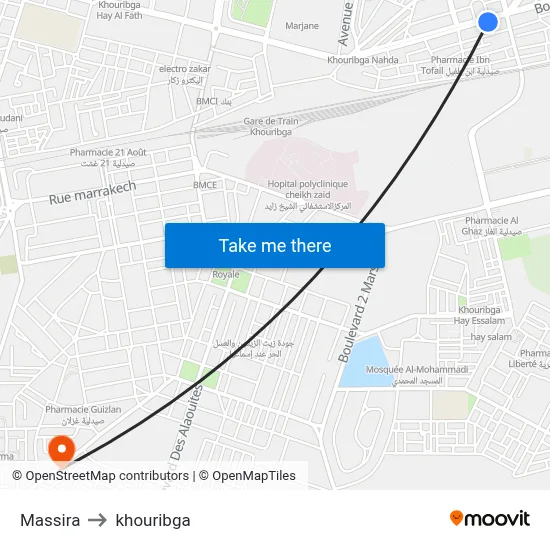Massira to Khouribga map