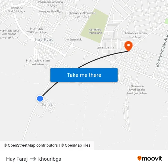 Hay Faraj to Khouribga map