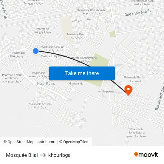 Mosquée Bilal to khouribga map
