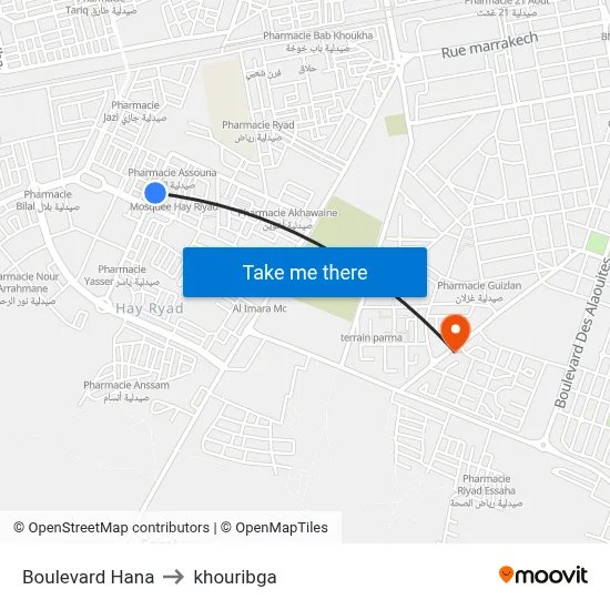 Hana Boulevard to Khouribga map