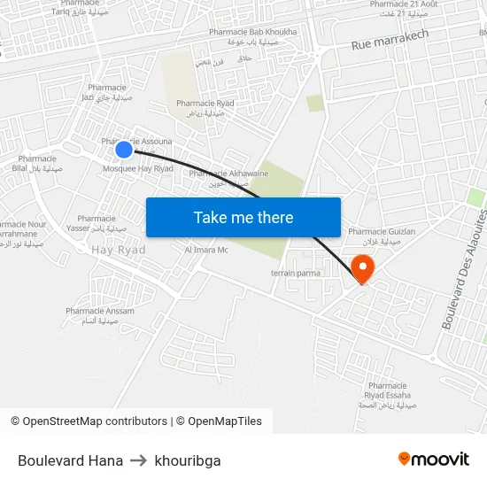 Hana Boulevard to Khouribga map