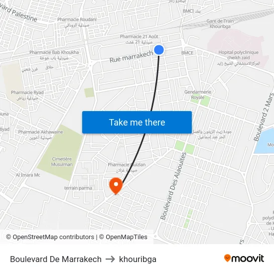 Boulevard De Marrakech to khouribga map