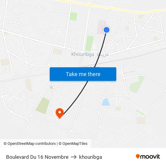 Boulevard Du 16 Novembre to khouribga map