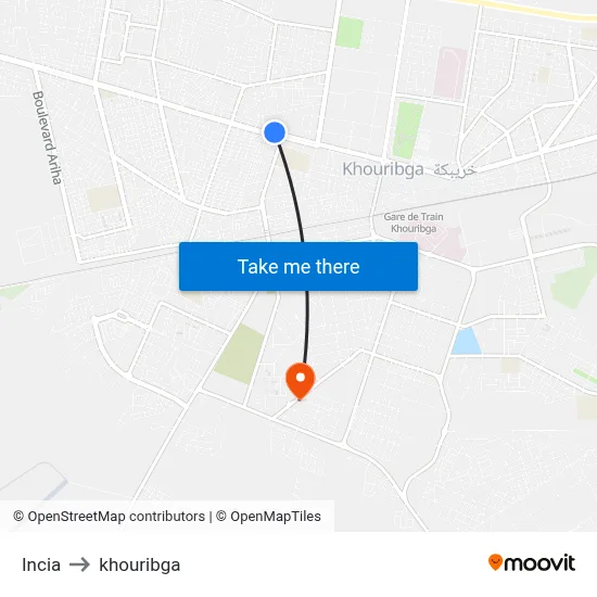 Incia to Khouribga map