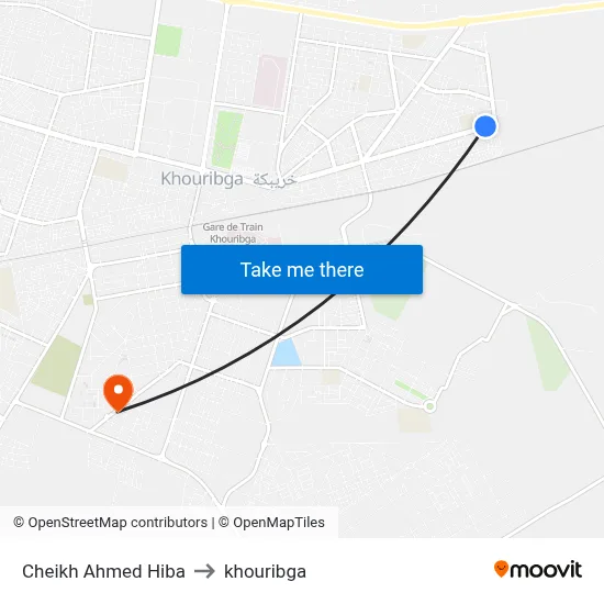 Cheikh Ahmed Hiba to Khouribga map