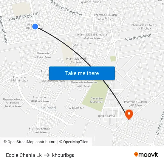 Ecole Chahia Lk to khouribga map