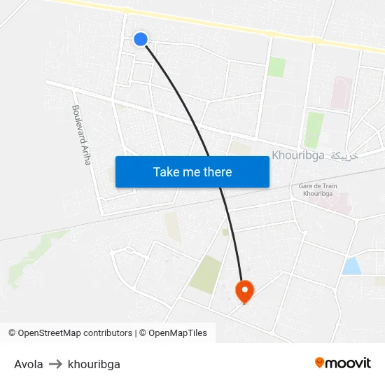 Avola to khouribga map
