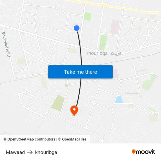 Mawaad to khouribga map