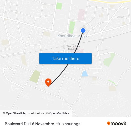 Boulevard Du 16 Novembre to khouribga map