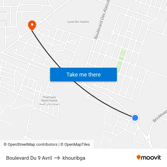 9 April Boulevard to Khouribga map