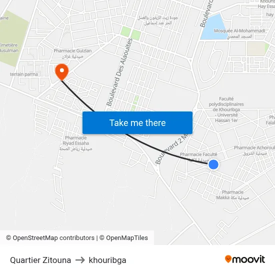 Quartier Zitouna to khouribga map