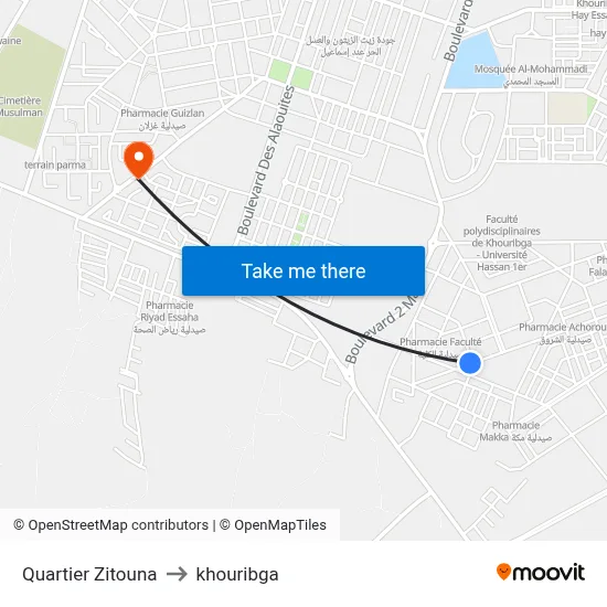 Quartier Zitouna to khouribga map