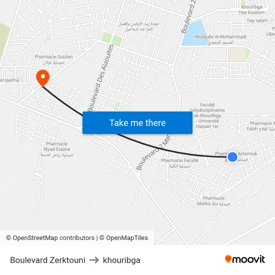 Boulevard Zerktouni to Khouribga map