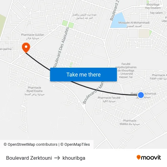 Boulevard Zerktouni to khouribga map