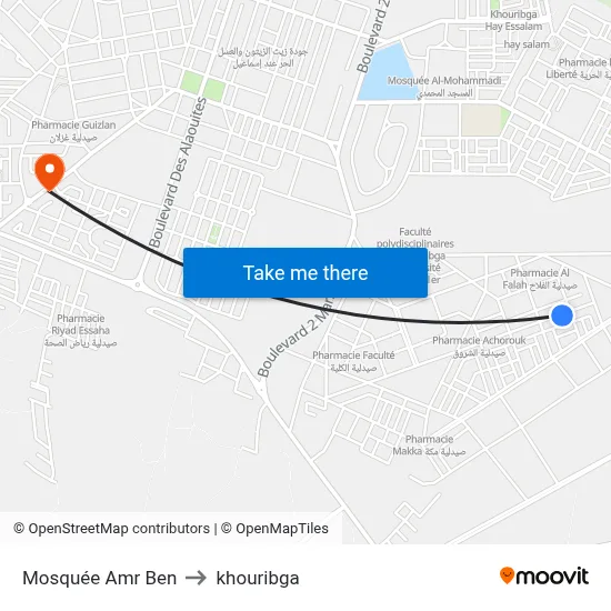 Mosquée Amr Ben to khouribga map