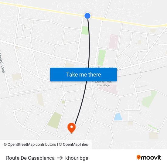 Route De Casablanca to khouribga map