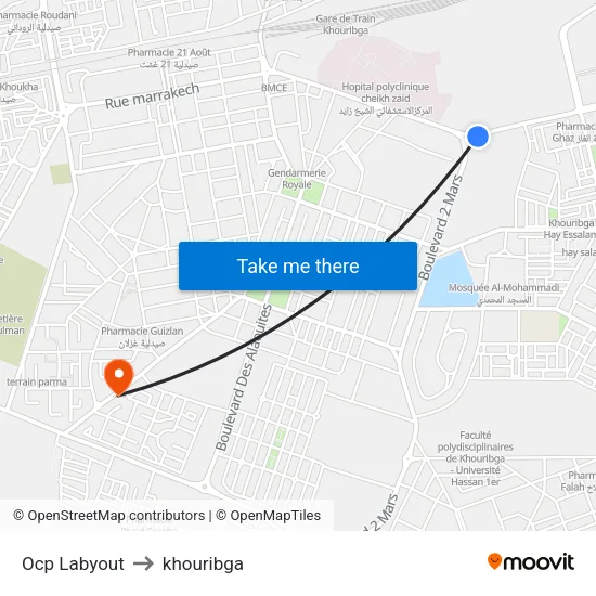 Ocp Labyout to khouribga map