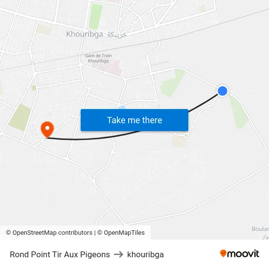 Rond Point Tir Aux Pigeons to khouribga map