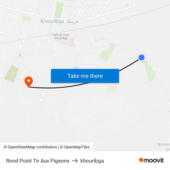 Rond Point Tir Aux Pigeons to khouribga map