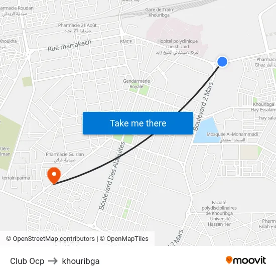 Club Ocp to khouribga map