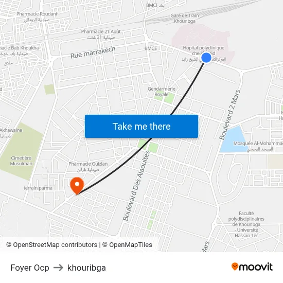 OCP Housing to Khouribga map
