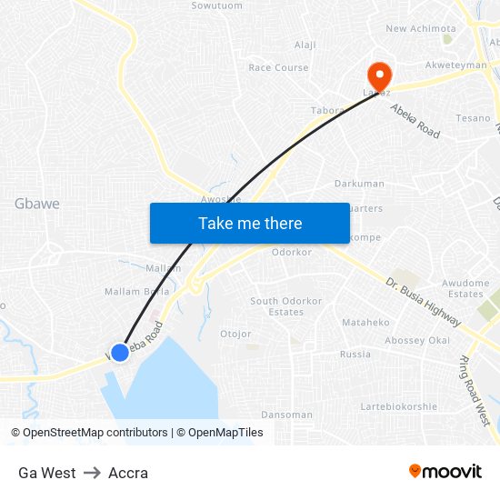 Ga West to Accra map