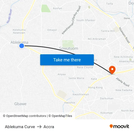 Ablekuma Curve to Accra map