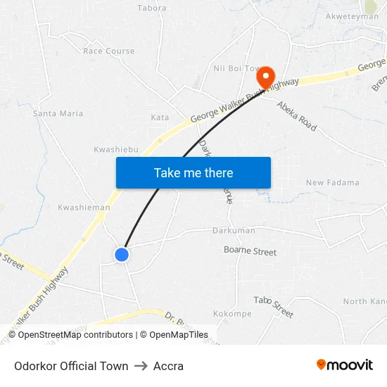 Odorkor Official Town to Accra map