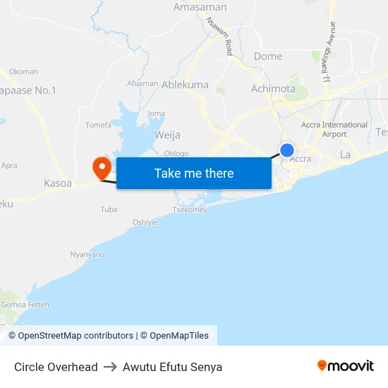 Circle Overhead to Awutu Efutu Senya map