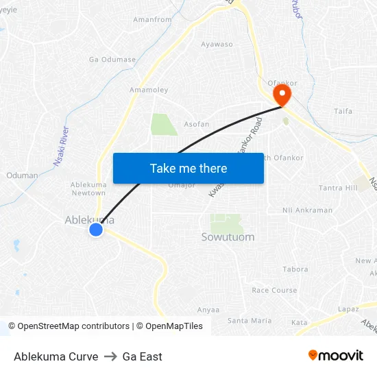Ablekuma Curve to Ga East map