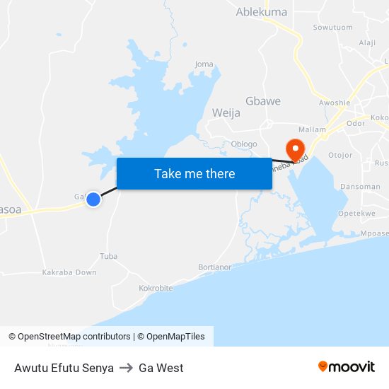 Awutu Efutu Senya to Ga West map