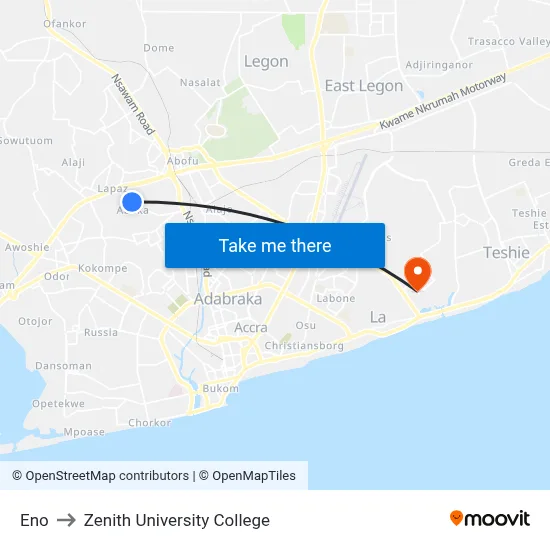 Eno to Zenith University College map