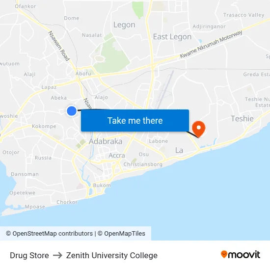 Drug Store to Zenith University College map