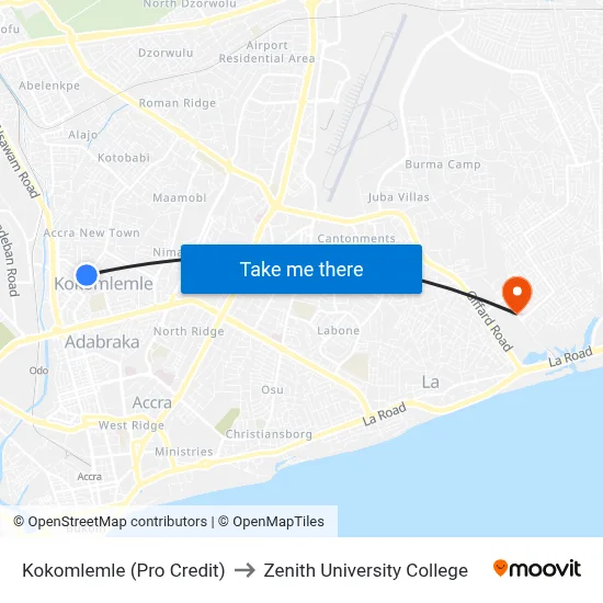 Kokomlemle (Pro Credit) to Zenith University College map
