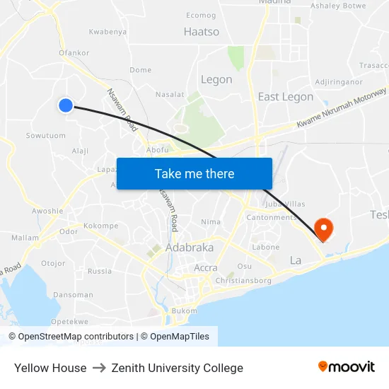 Yellow House to Zenith University College map